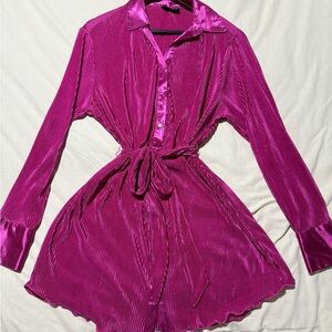 Elegant Long Sleeve Magenta Dress